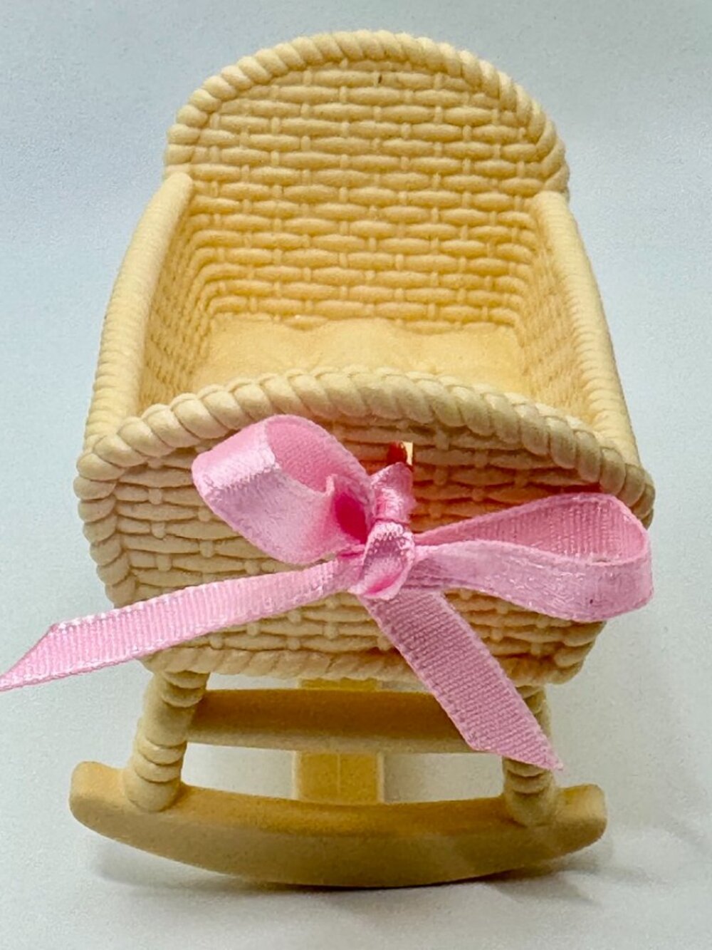 Dollhouse Rocking Cradle Crib Tan with Pink Bow Baby Nursery
